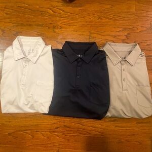 LOT OF 3. Bylt Basics Executive Pocket Polo Mens XL Olive, White, & Navy.